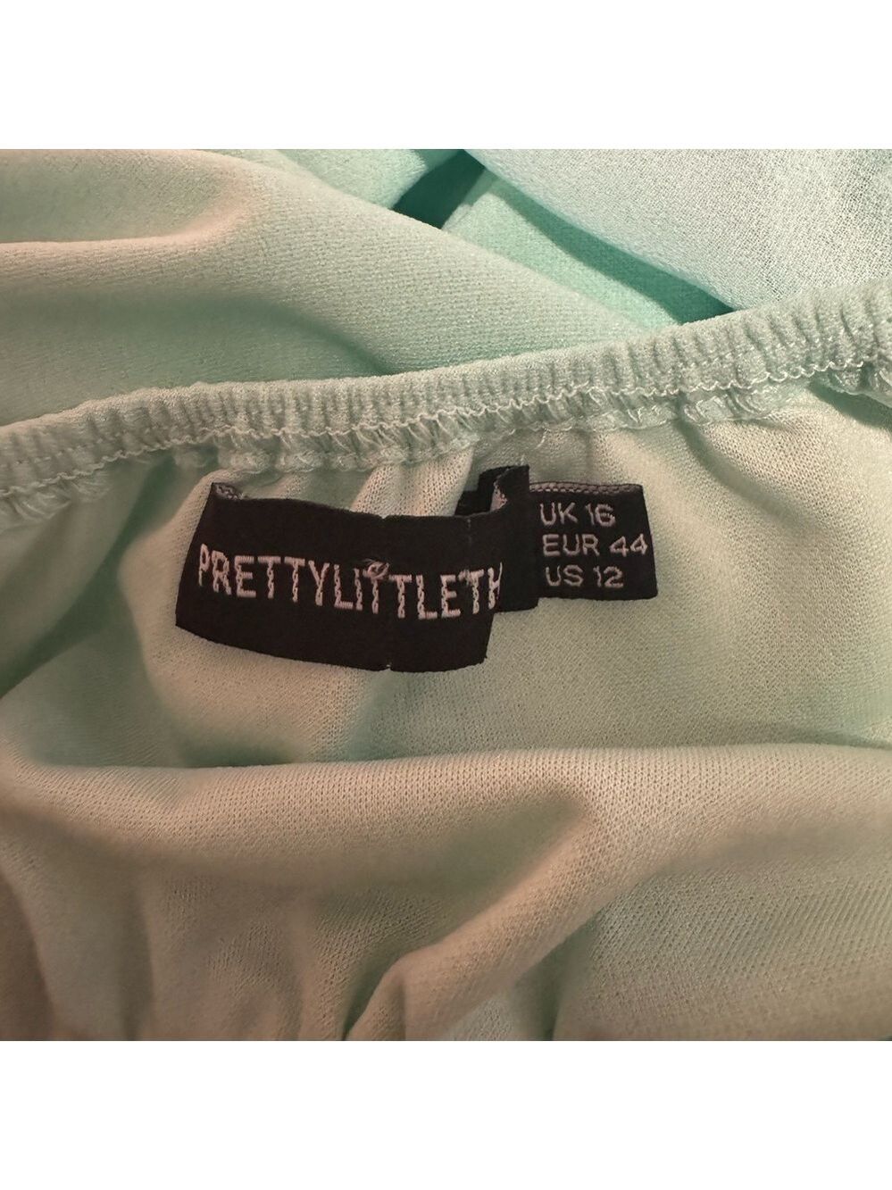 PRETTYLITTLETHING MINT CHIFFON SLEEVE HOOK & EYE BODYCON DRESS SIZE 12 MINI - Picture 4 of 6